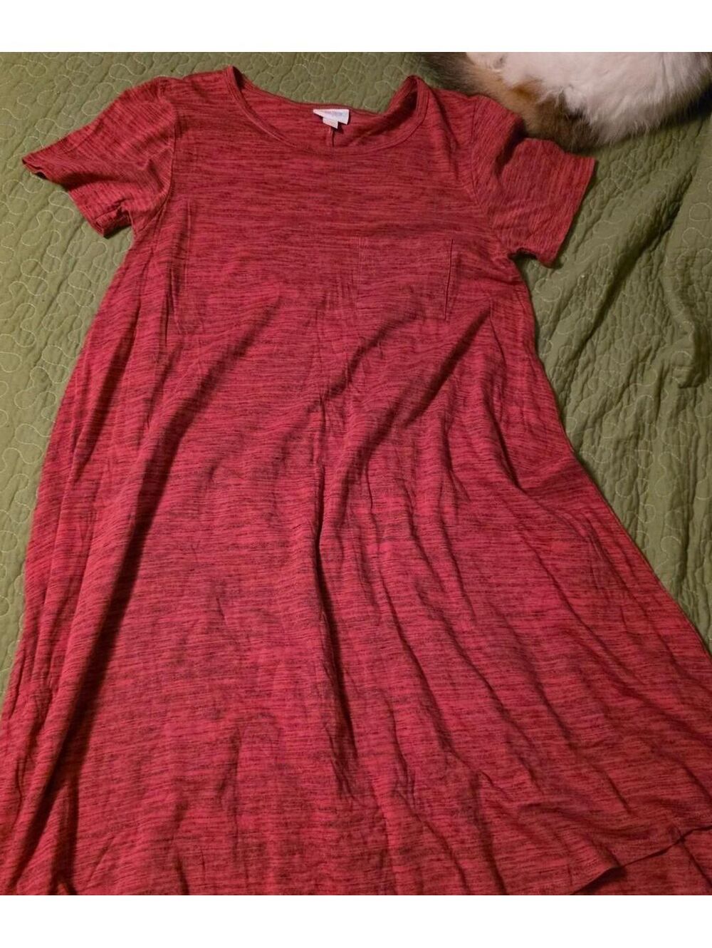 LuLaRoe Red Heathered XXS T-Shirt Dress with Front Pocket
